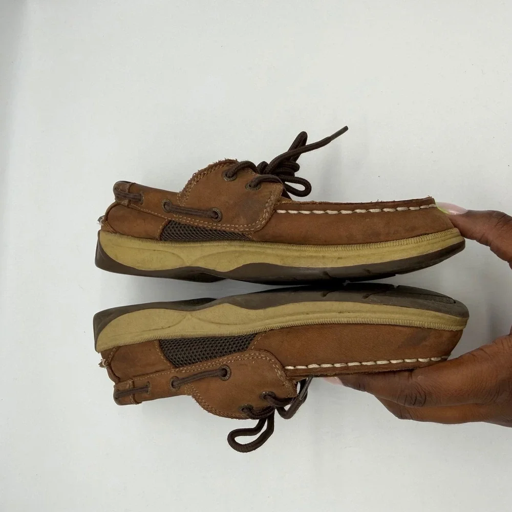 Sperry Top-Sider Intrepid Boys Brown Leather Boat Shoes 4.5M YB25328A